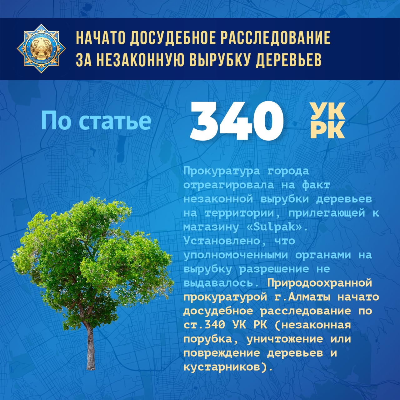 Начато досудебное расследование  за незаконную вырубку деревьев