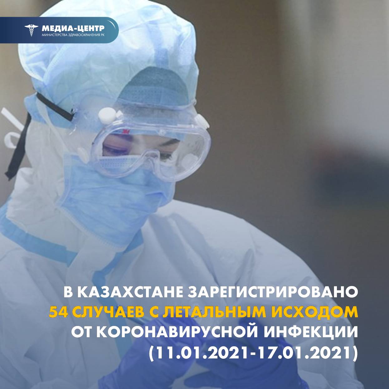 В Казахстане зарегистрировано 54 случая с летальным исходом от коронавирусной инфекции  (11.01.2021 – 17.01.2021)