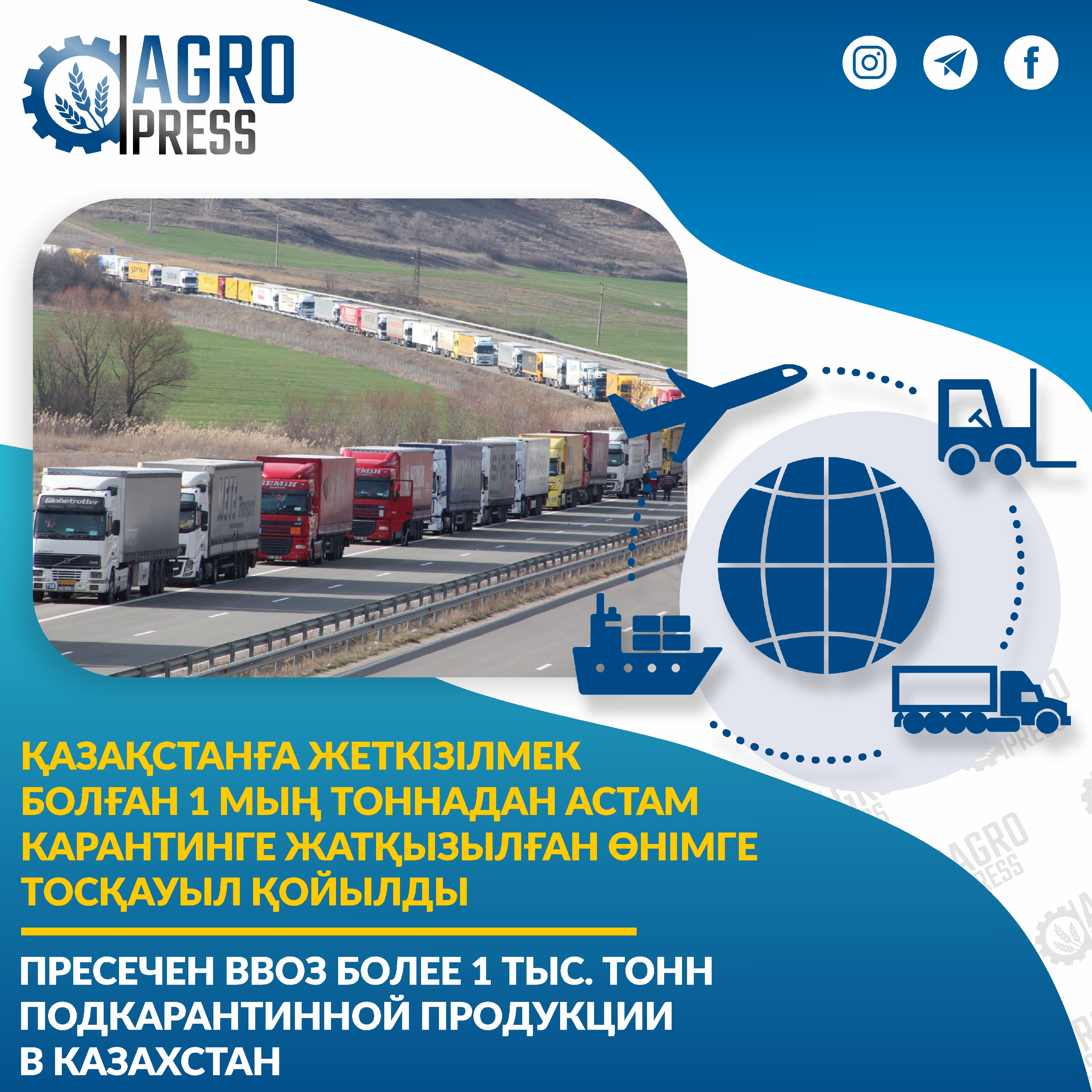 Қазақстанға жеткізілмек болған 1 мың тоннадан астам карантинге жатқызылған өнімге тосқауыл қойылды