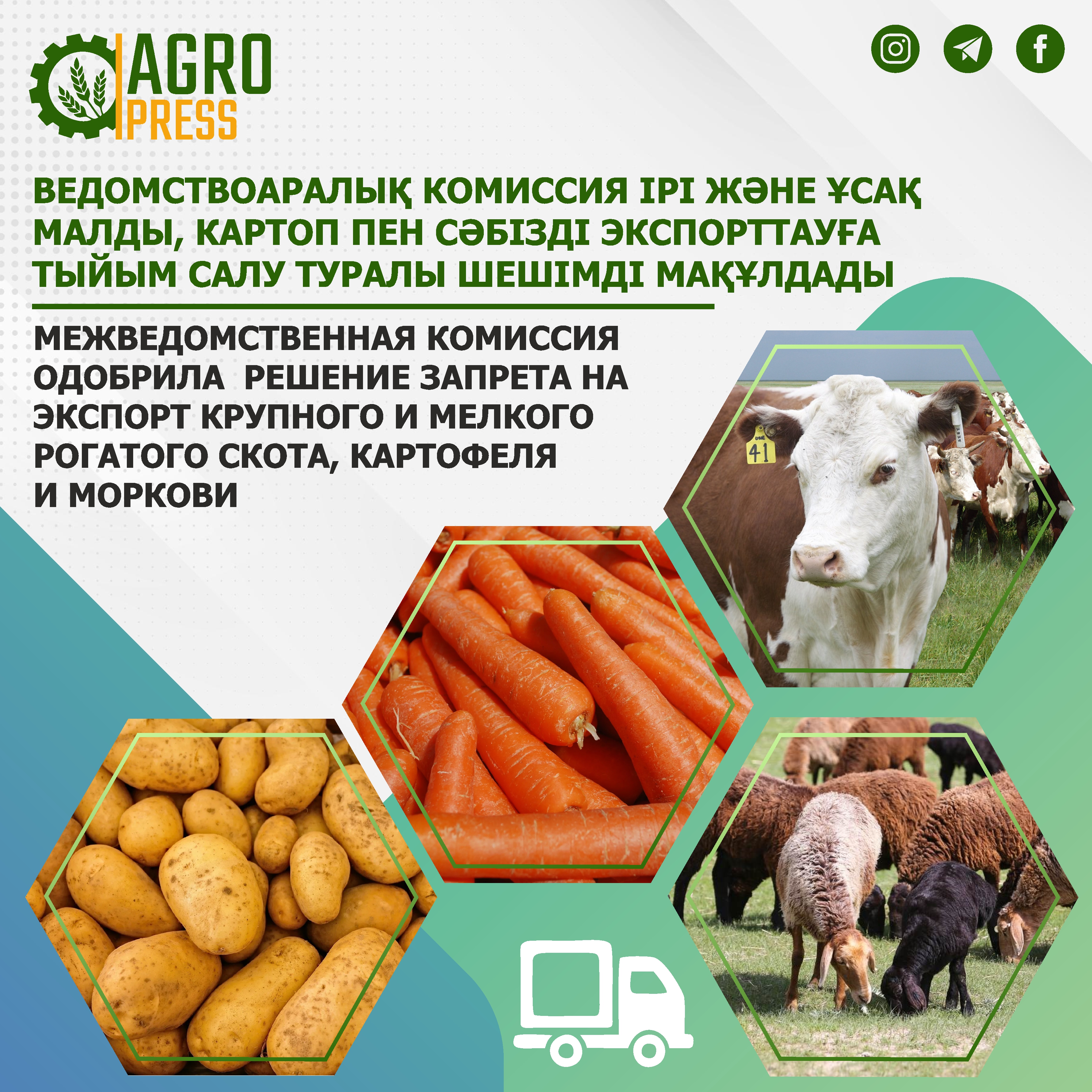 Межведомственная комиссия одобрила решение запрета на экспорт крупного и мелкого рогатого скота, картофеля и моркови