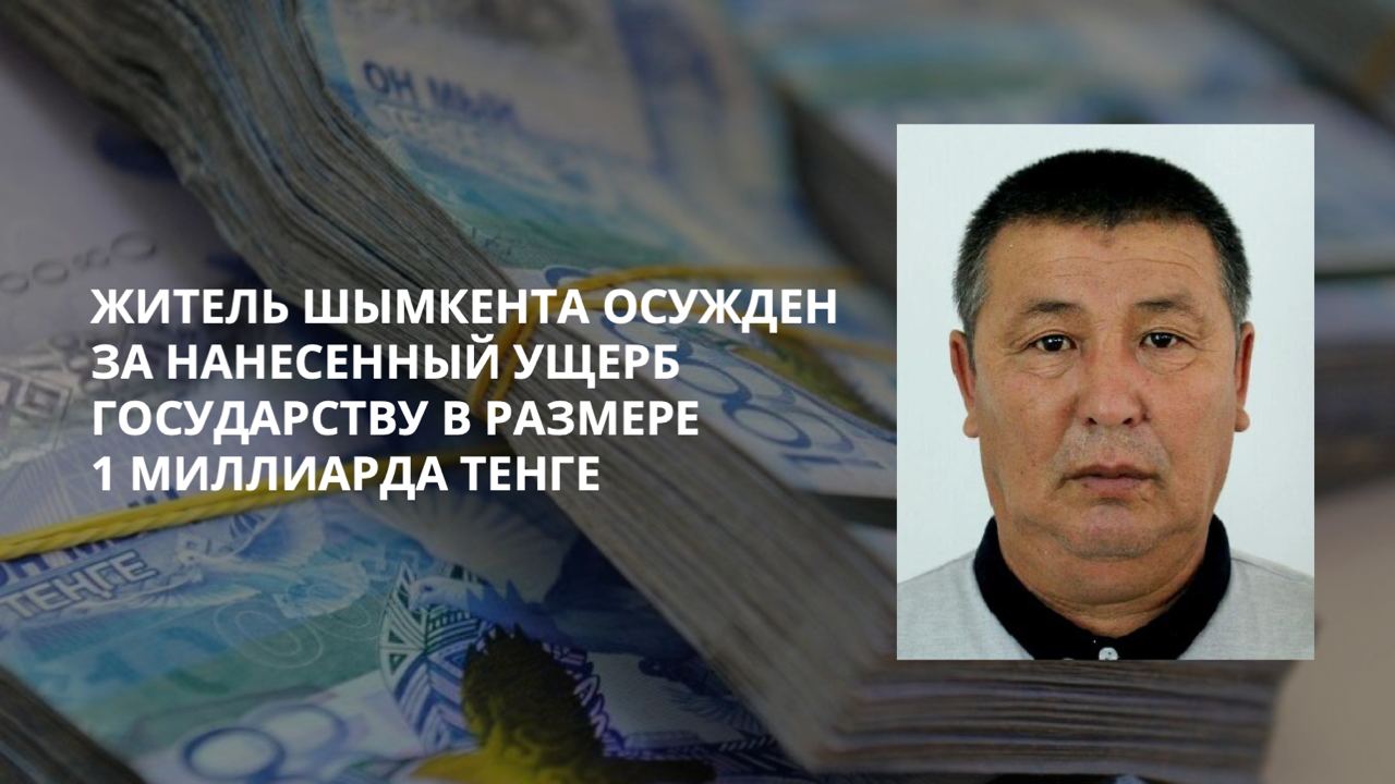 Житель Шымкента осужден за нанесенный ущерб государству в размере 1 миллиарда тенге