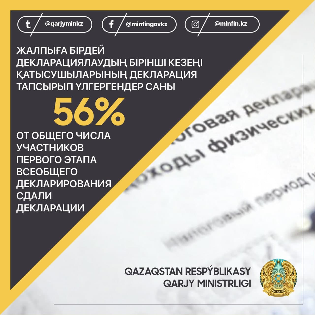 Жалпыға бірдей декларациялаудың бірінші кезеңіне қатысқандардың жартысынан көбі декларация тапсырды