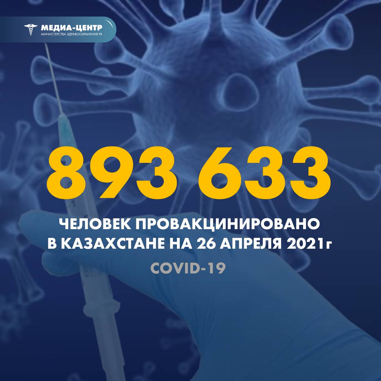893 633 человек провакцинировано в Казахстане на 26 апреля 2021 г