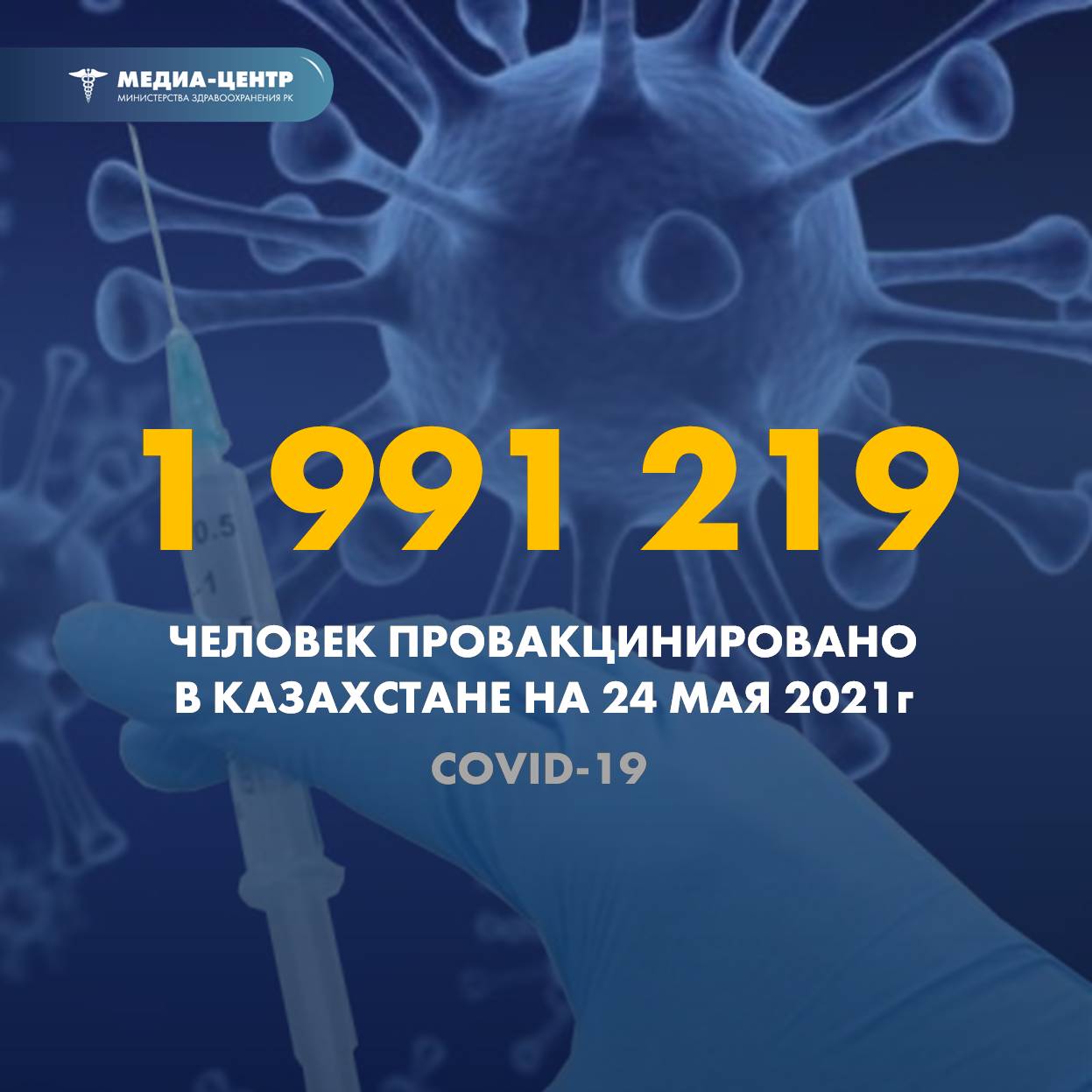 1 991 219 человек провакцинировано в Казахстане на 24 мая 2021 г