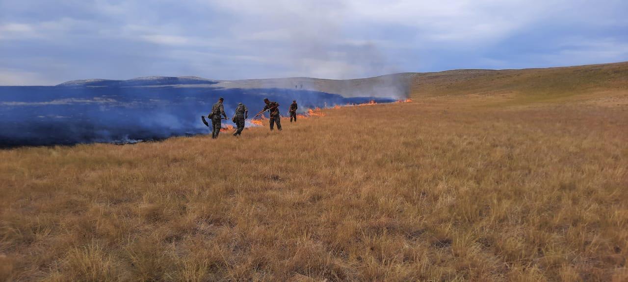 Өрт сөндірушілер Қарағанды облысының Ұлытау ауданындағы табиғи өртті сөндіруде