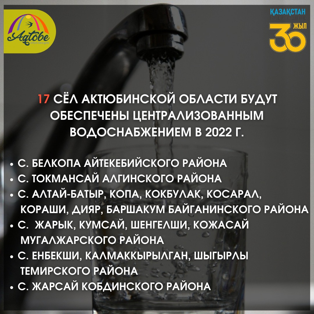 17 сёл Актюбинской области будут обеспечены централизованным водоснабжением в 2022 году