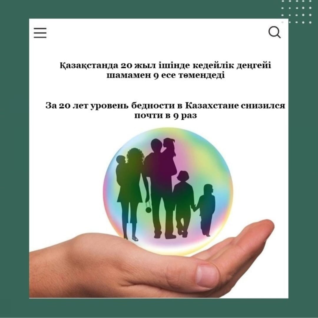 Қазақстанда 20 жыл ішінде кедейлік деңгейі шамамен 9 есе төмендеді