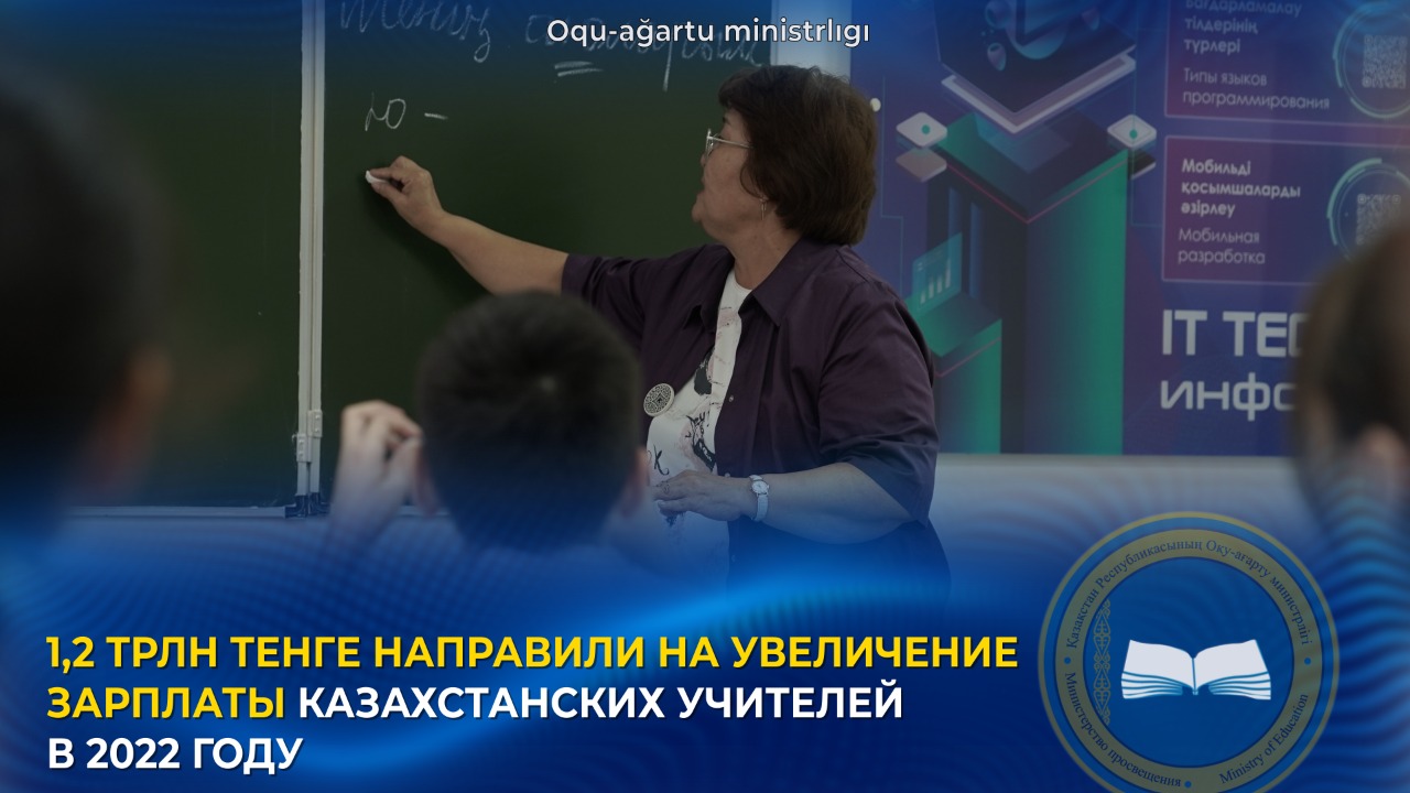 1,2 ТРЛН ТЕНГЕ НАПРАВИЛИ НА УВЕЛИЧЕНИЕ ЗАРПЛАТЫ КАЗАХСТАНСКИХ УЧИТЕЛЕЙ В 2022 ГОДУ