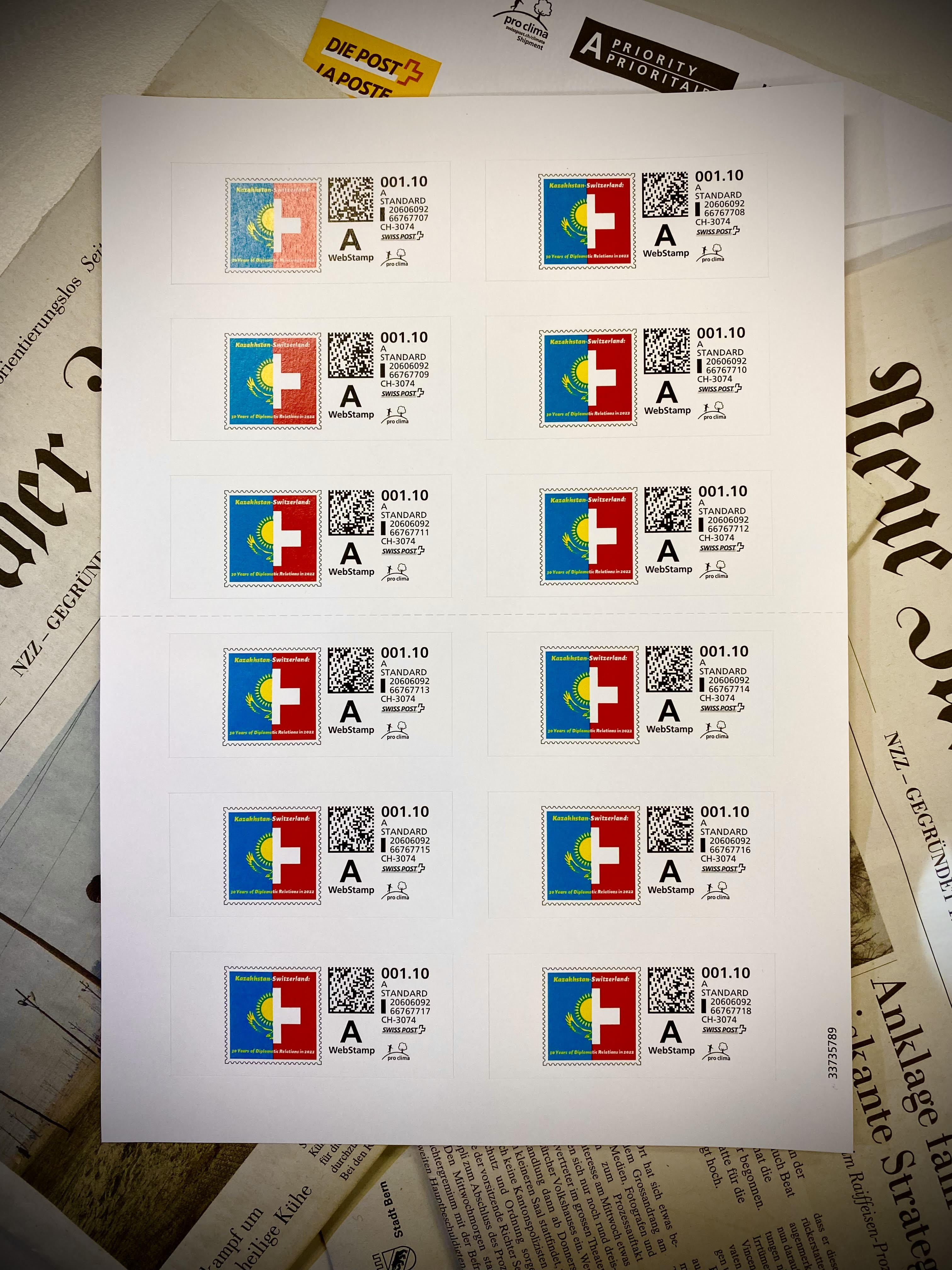 В Швейцарии состоялся выпуск юбилейной марки,  посвященной 30-летию установления дипломатических отношений между Казахстаном и Швейцарией