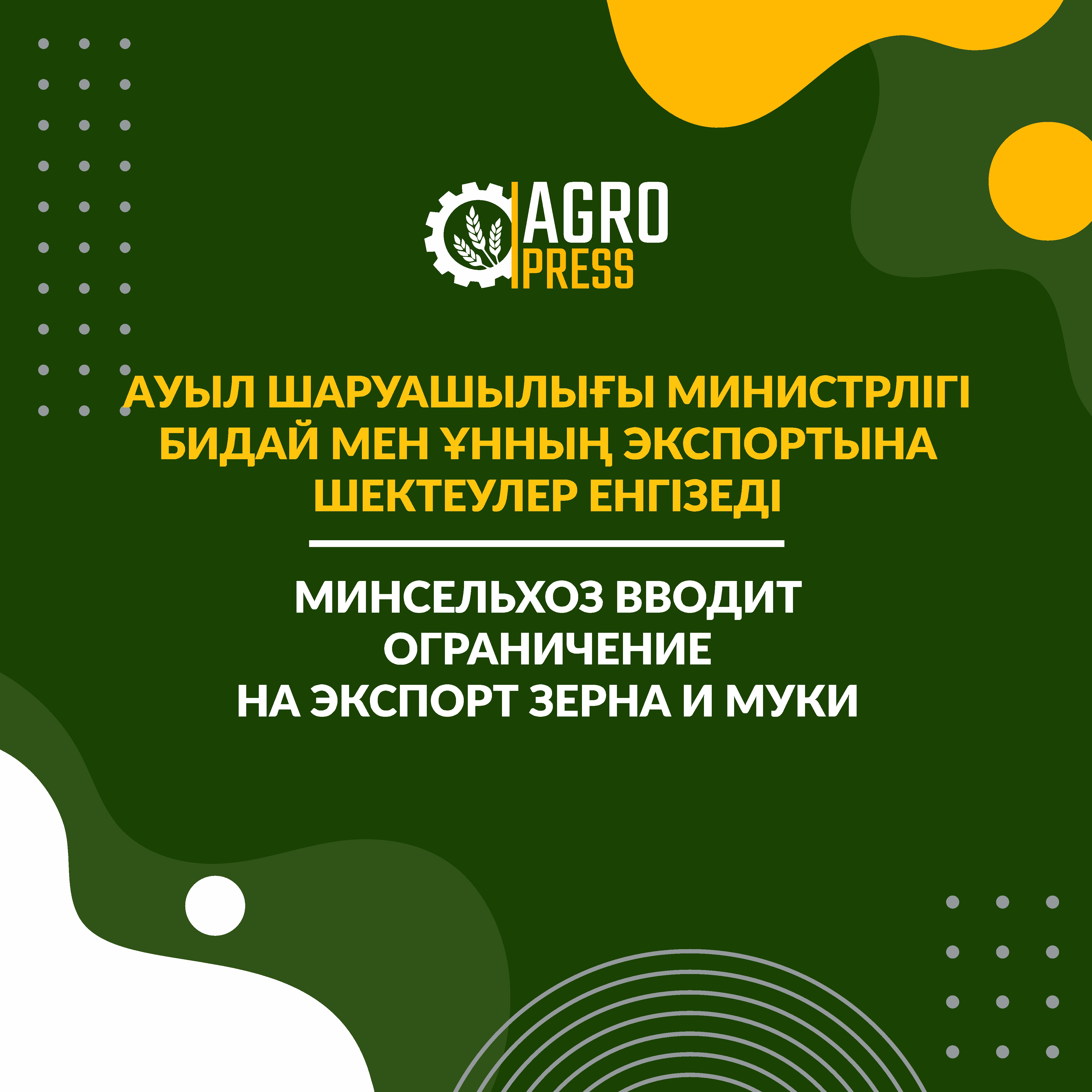 Ауыл шаруашылығы министрлігі бидай мен ұнның экспортына шектеулер енгізеді