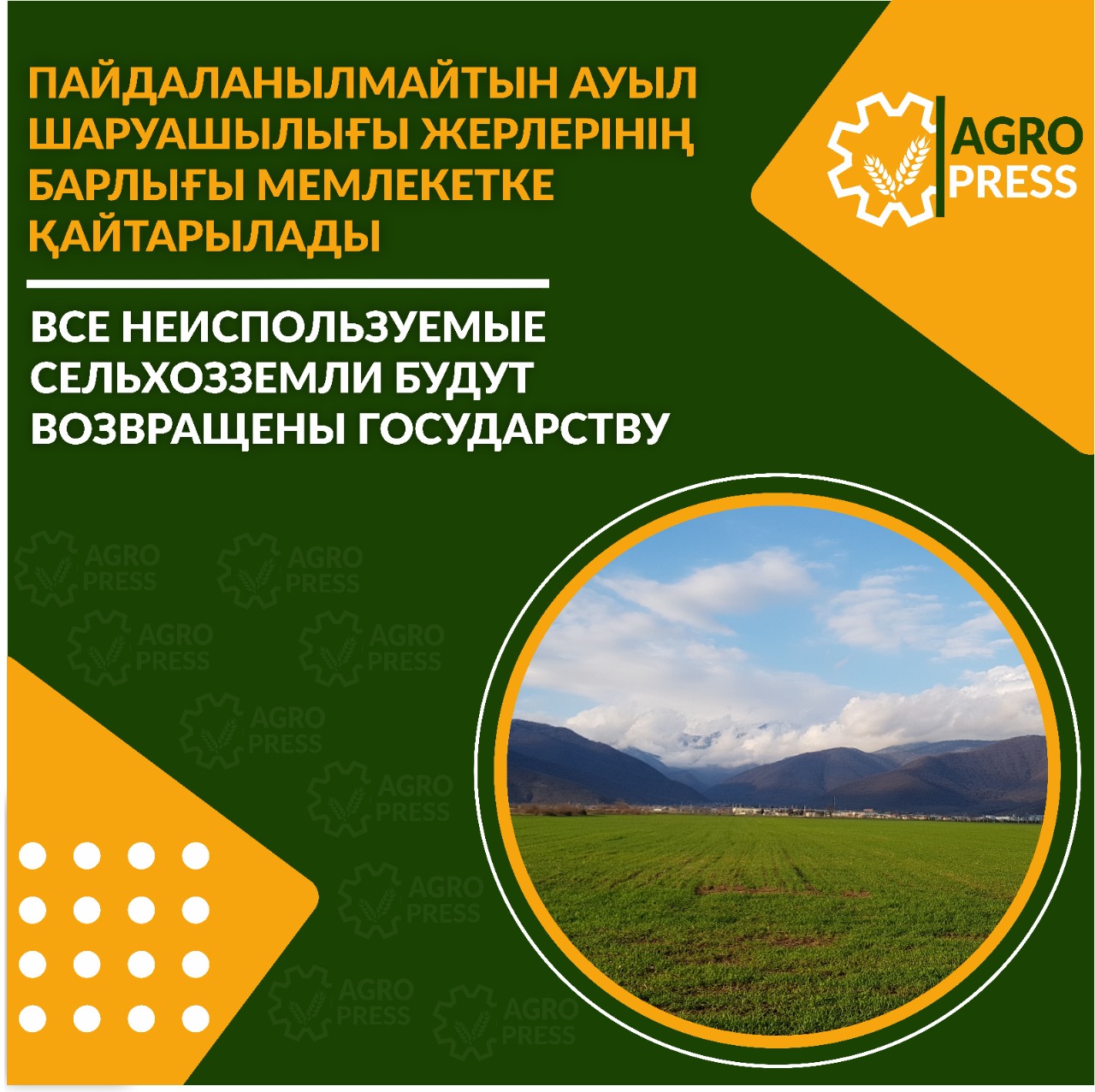 Пайдаланылмайтын ауыл шаруашылығы жерлерінің барлығы мемлекетке қайтарылады