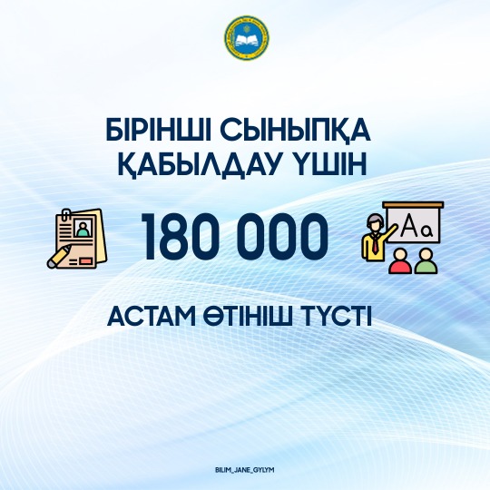 БАЛАЛАРДЫ БІРІНШІ СЫНЫПҚА ҚАБЫЛДАУҒА 180 МЫҢНАН АСТАМ ӨТІНІШ ТҮСТІ