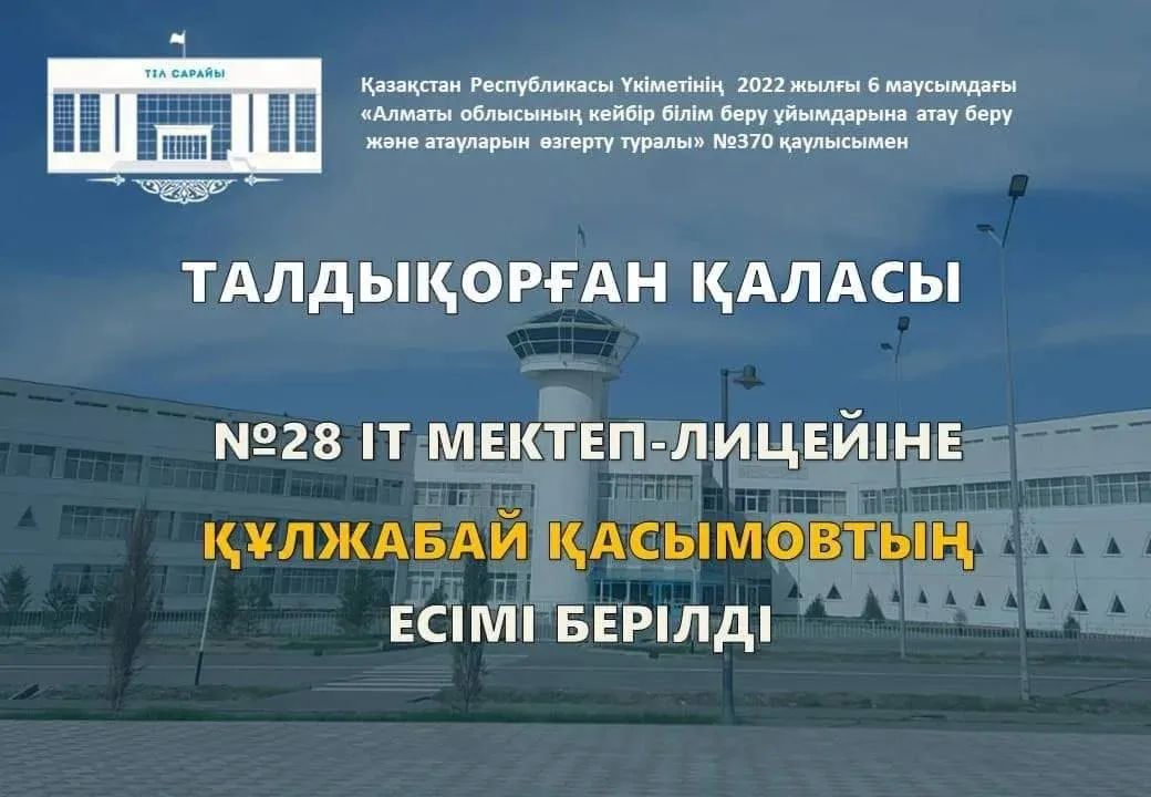 Талдықорған қаласының білім беру мекемелеріне жаңа атау берілді.