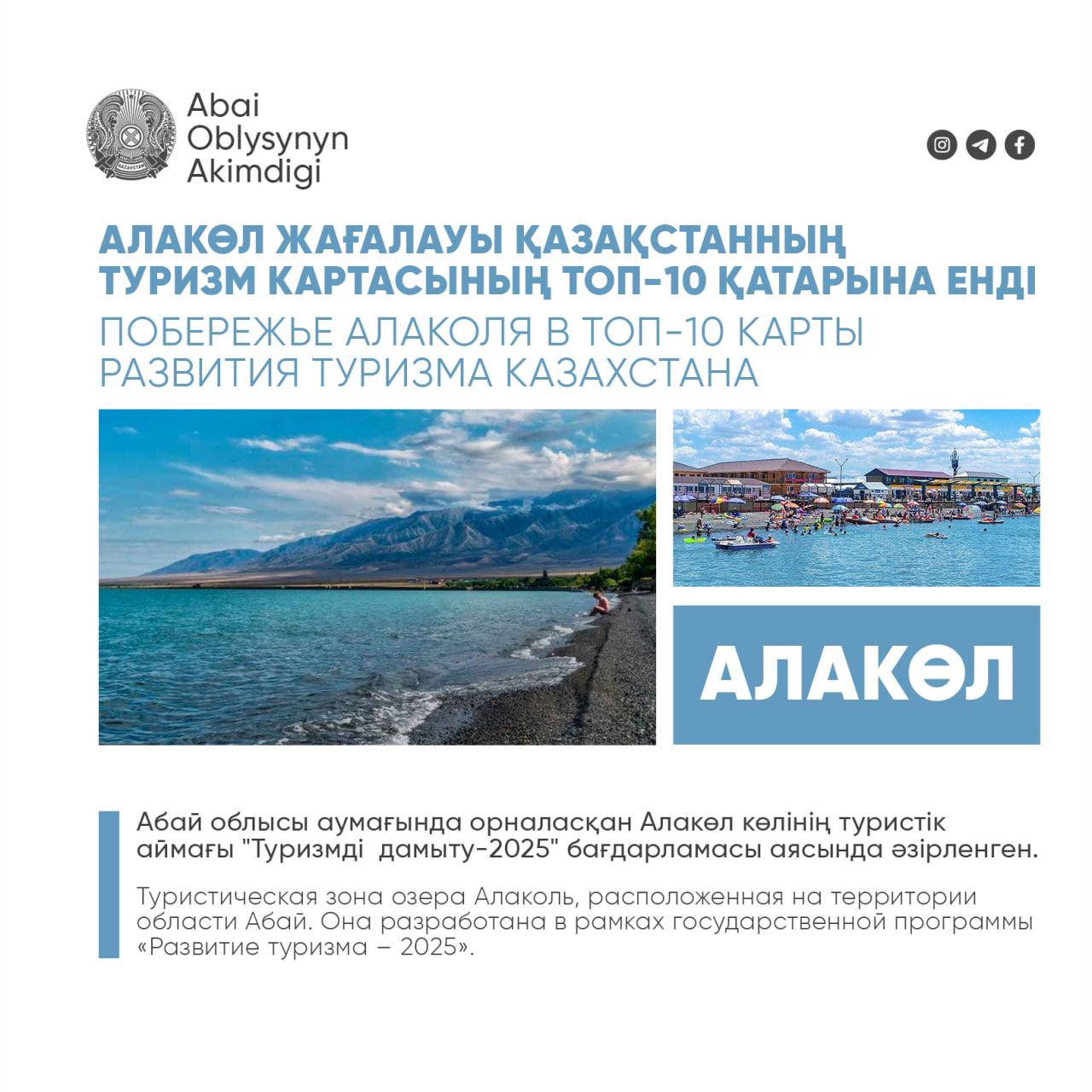 Алаколь в ТОП-10 Карты развития туризма Казахстана