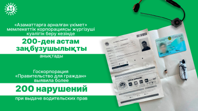 «Азаматтарға арналған үкімет» мемлекеттік корпорациясы жүргізуші куәлігін беру кезінде 200-ден астам заңбұзушылықты анықтады