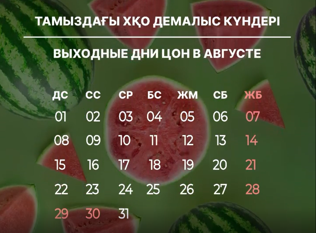 Тамыз айында ХҚКО-да демалыс күндері