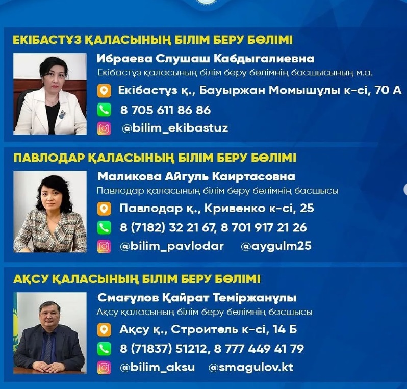 В целях оперативного реагирования на обращения граждан, Управлением образования Павлодарской области составлен список номеров руководителей отделов образования городов и районов Павлодарской области.