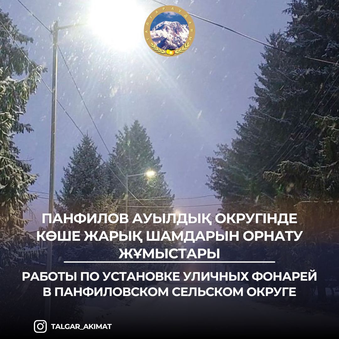 Работы по установке уличных фонарей в Панфиловском сельском округе