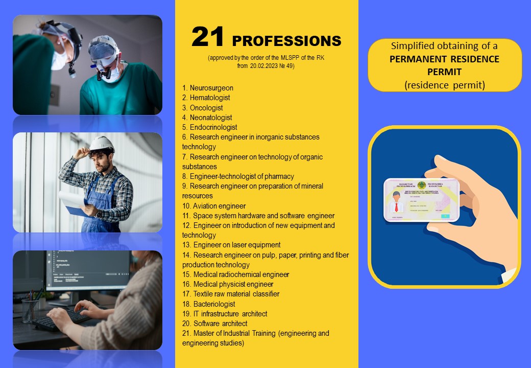 Opportunities for foreigners to obtain a permanent residence permit in the Republic of Kazakhstan within the list of demanded professions
