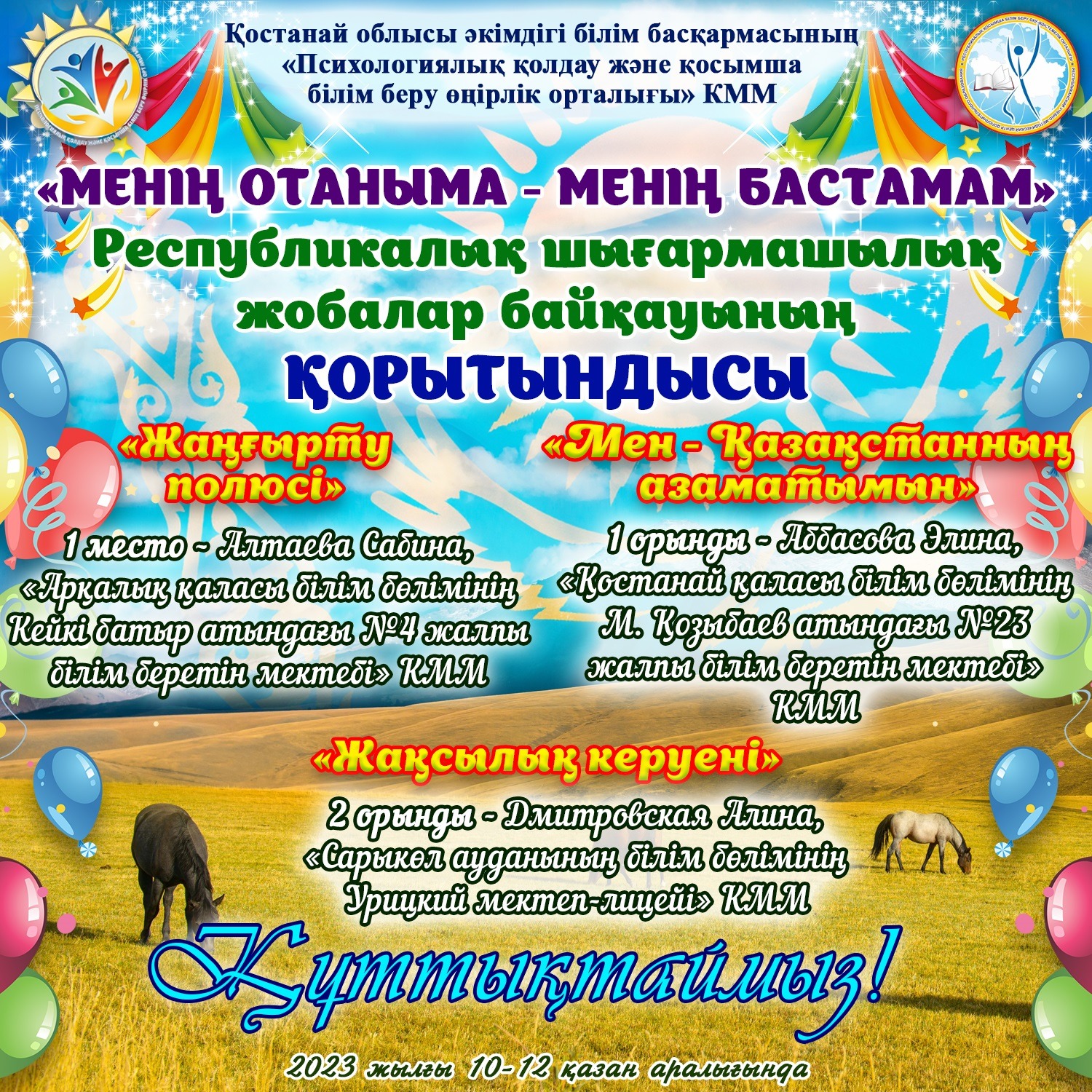 «Менің Отаныма - менің бастамам» Республикалық шығармашылық жобалар байқауының қорытындысы.