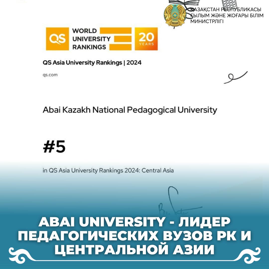 QS World University Rankings: Abai University - лидер педагогических вузов РК и Центральной Азии