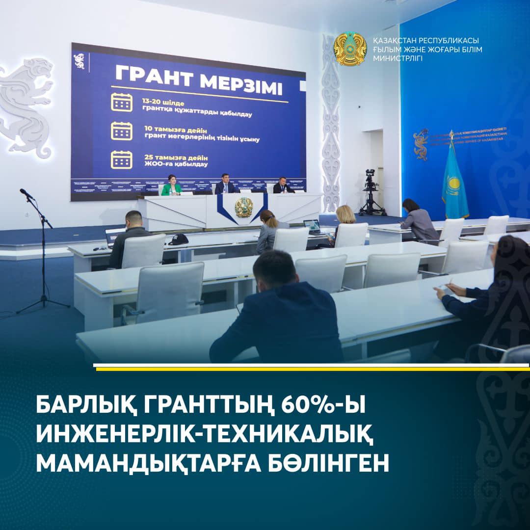 БАРЛЫҚ ГРАНТТЫҢ 60%-Ы ИНЖЕНЕРЛІК-ТЕХНИКАЛЫҚ МАМАНДЫҚТАРҒА БӨЛІНГЕН