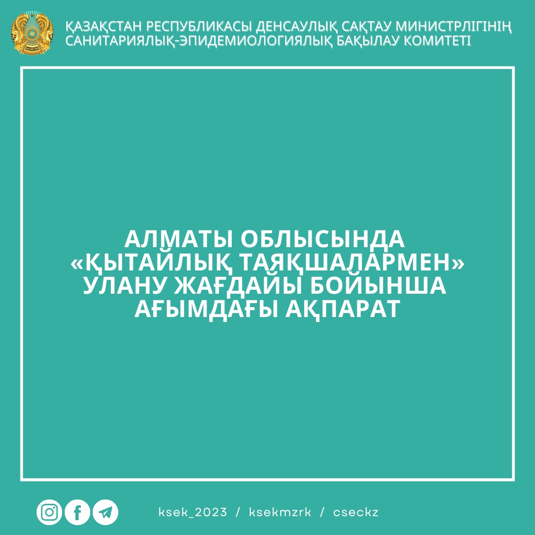 Алматы облысында «қытайлық таяқшалармен» улану жағдайы бойынша ағымдағы ...