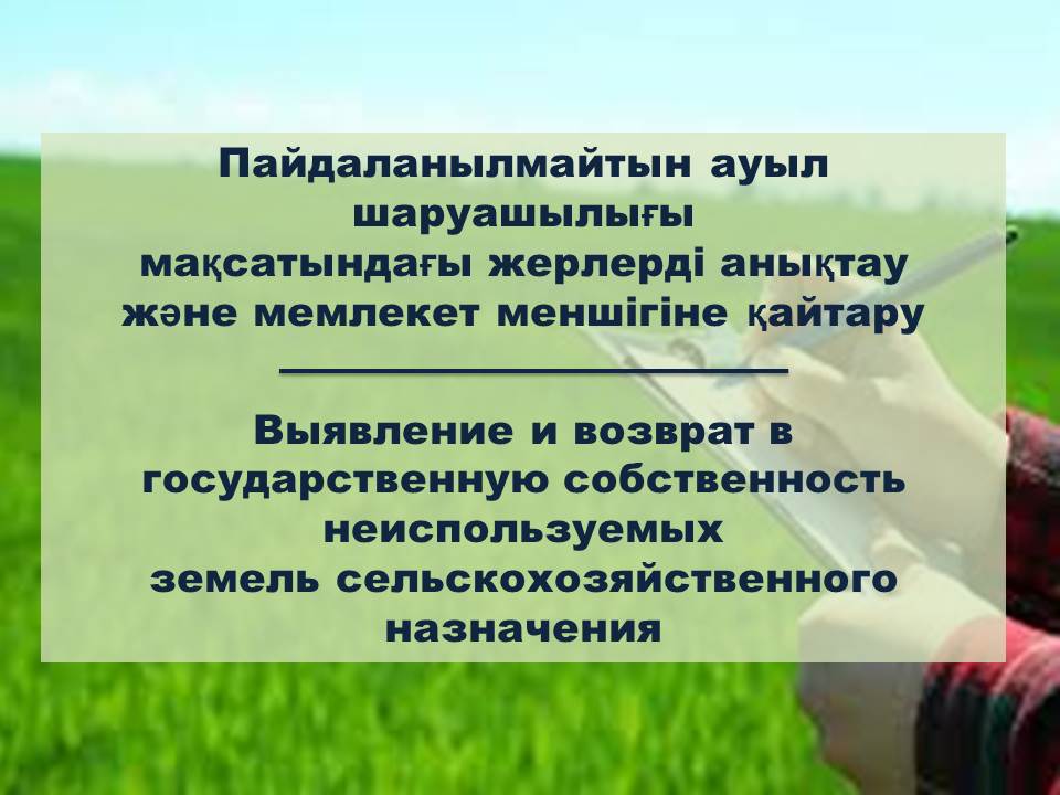 Выявление и возврат в государственную собственность  неиспользуемых земель сельскохозяйственного назначения