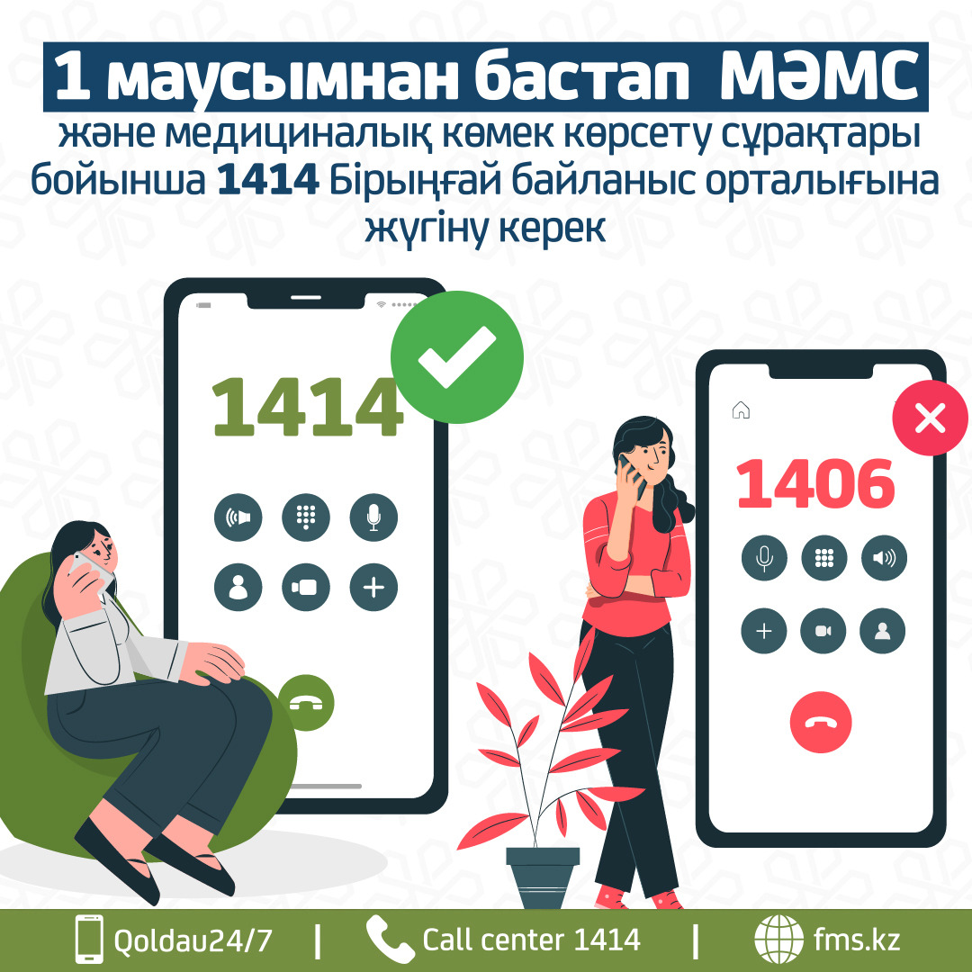 2023 ЖЫЛҒЫ 1 МАУСЫМНАН БАСТАП МӘМС БОЙЫНША КОНСУЛЬТАЦИЯЛАР 1406 ДАН 1414 АУЫСТЫРЫЛДЫ