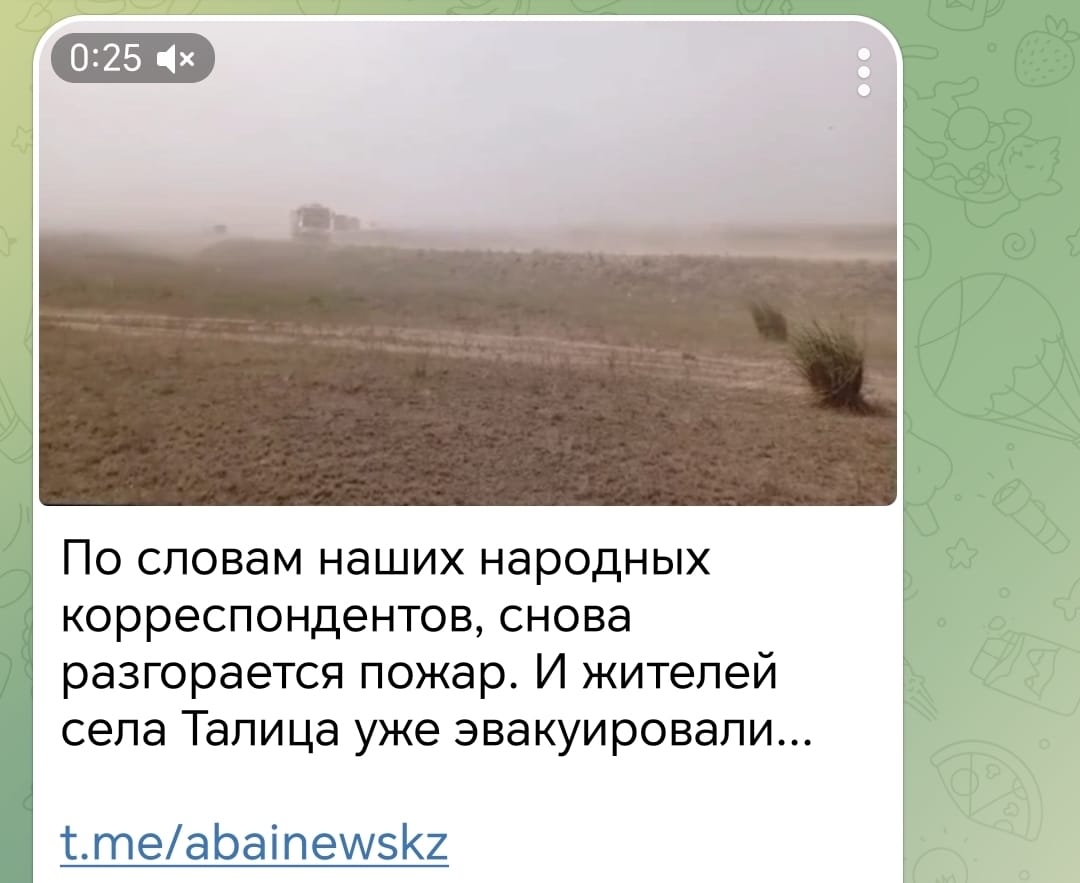 В соцсетях распространяется информация о том, что огонь вплотную подобрался к селу Талица города Семей и сейчас начинается эвакуация жителей.