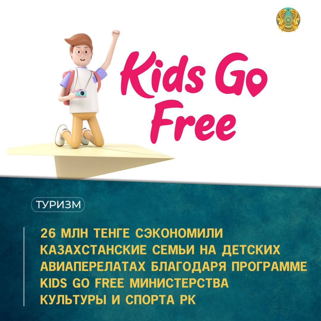 26 МЛН ТЕНГЕ СЭКОНОМИЛИ КАЗАХСТАНСКИЕ СЕМЬИ НА ДЕТСКИХ АВИАПЕРЕЛАТАХ БЛАГОДАРЯ ПРОГРАММЕ KIDS GO FREE МИНИСТЕРСТВА КУЛЬТУРЫ И СПОРТА РК