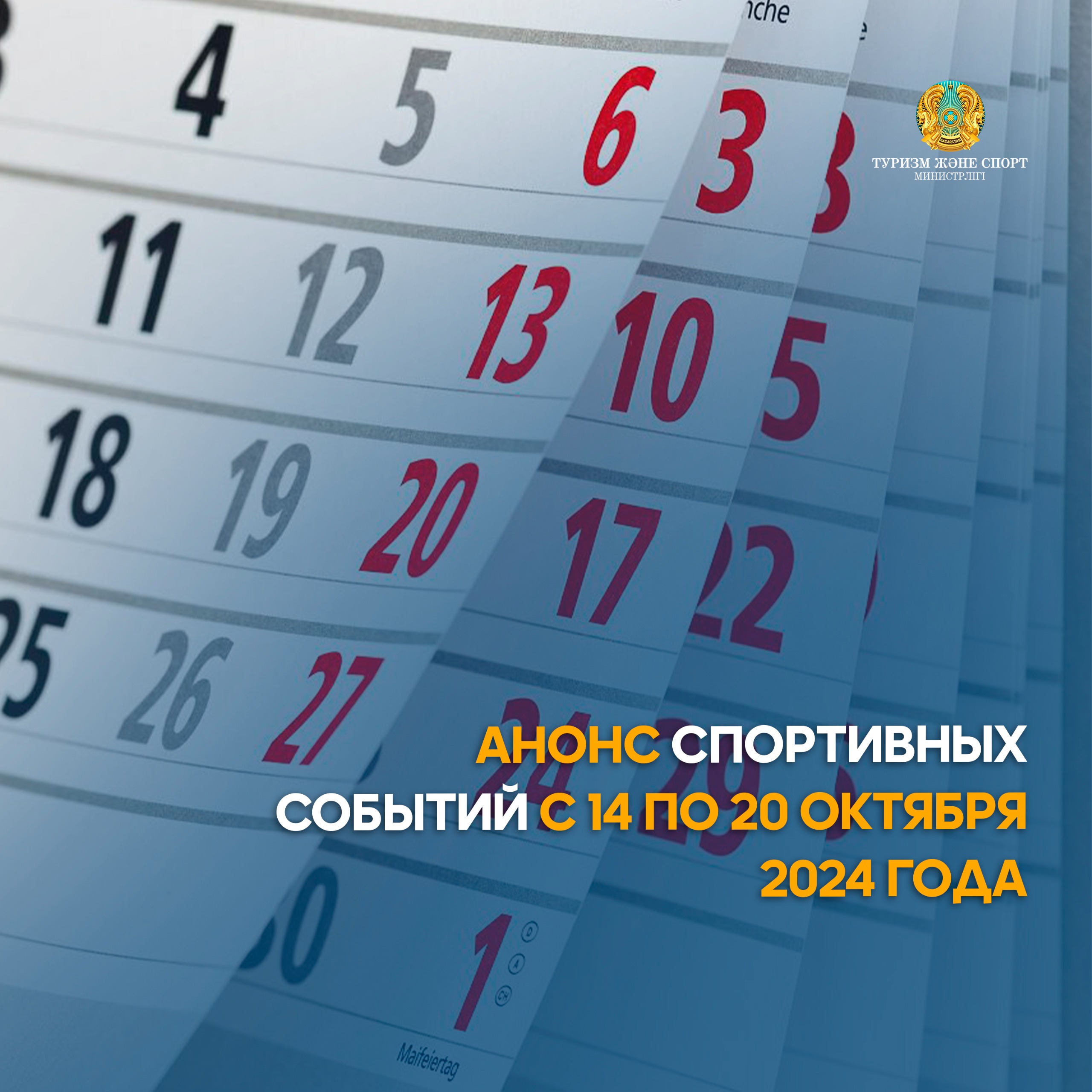 Анонс спортивных событий с 14 по 20 октября 2024 года