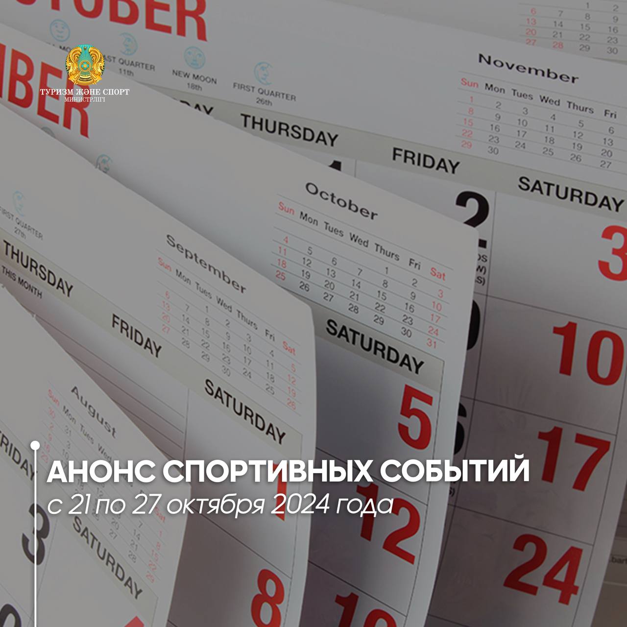 Анонс спортивных событий с 21 по 27 октября 2024 года