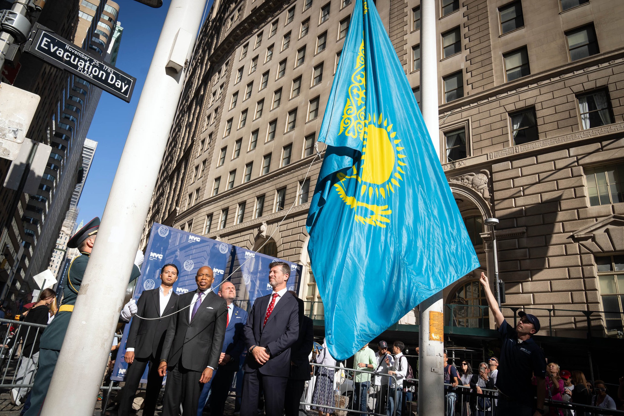 New York’s Wall Street hosted a flag-raising ceremony for the State Flag of Kazakhstan