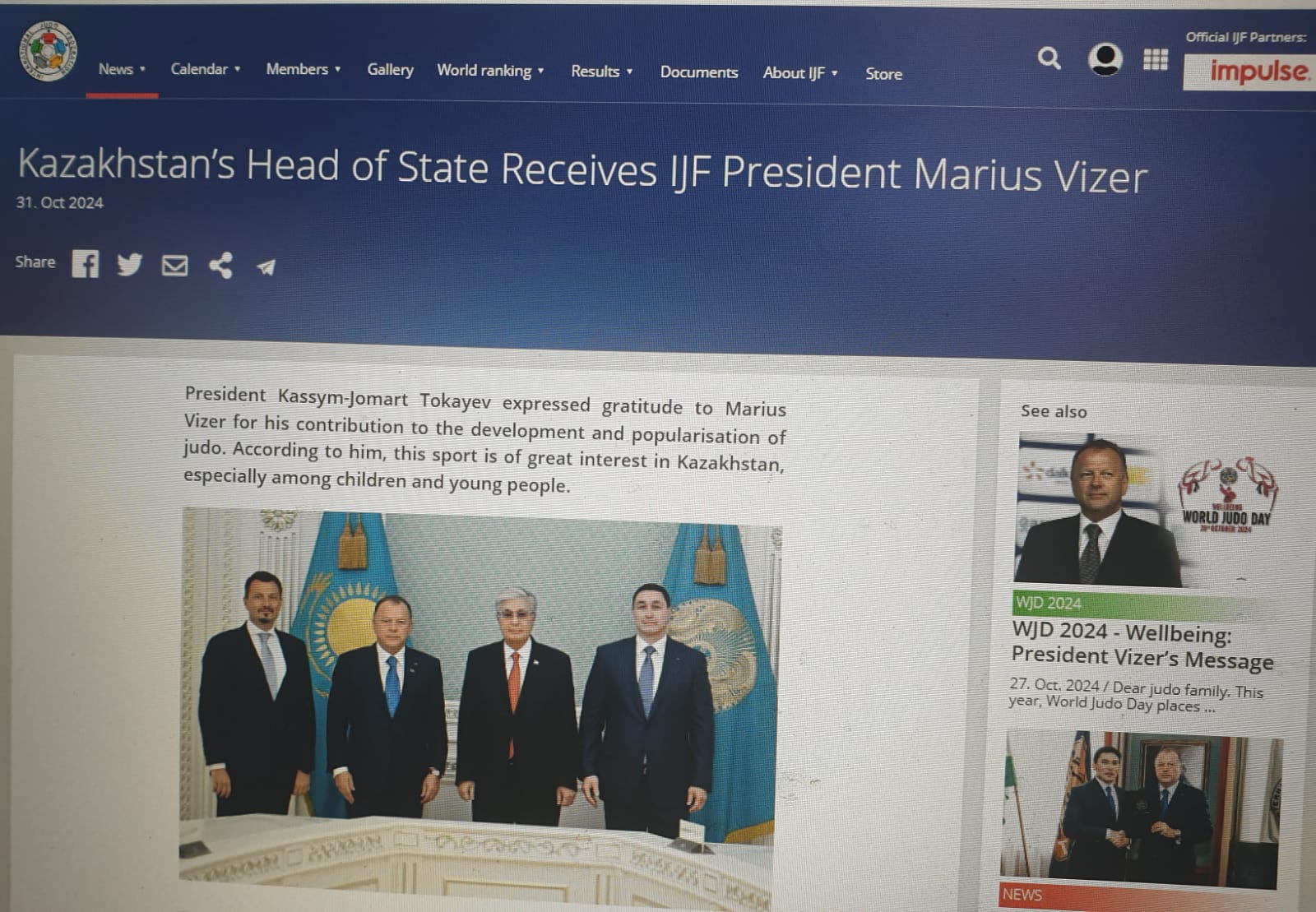 Kazakhstan’s Head of State Receives IJF President Marius Vizer