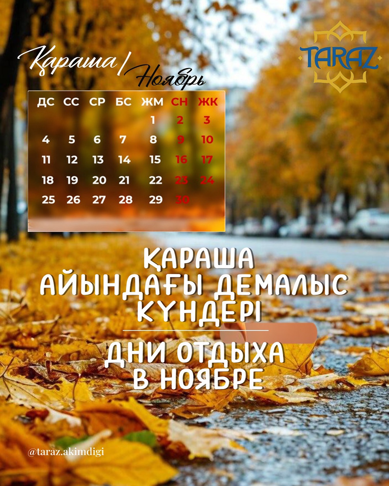 Қараша айындағы демалыс күндері
