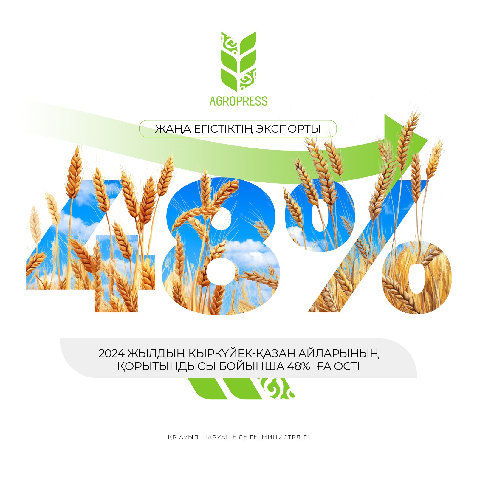 2024 жылдың қыркүйек-қазан айларының қорытындысы бойынша жаңа егістіктің экспорты 48% -ға өсті