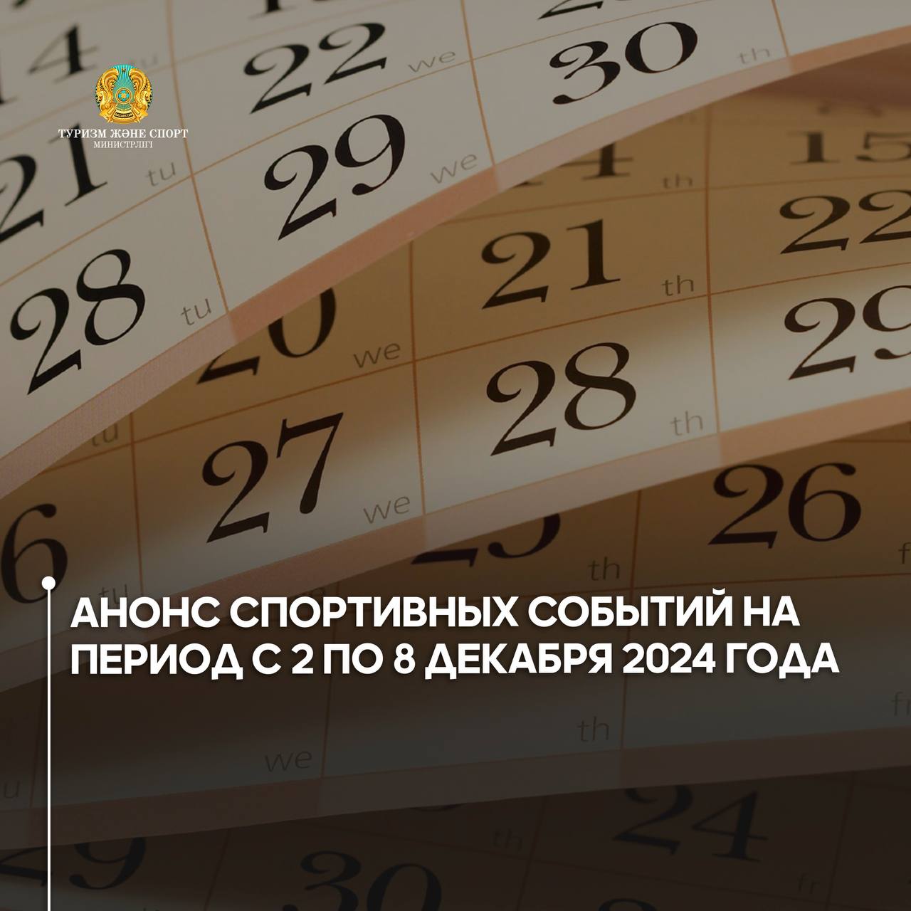 Анонс спортивных событий на период с 2 по 8 декабря 2024 года