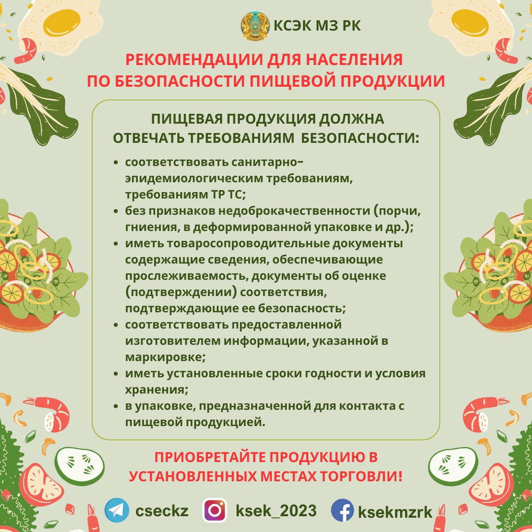 Рекомендации для населения по безопасности пищевой продукции