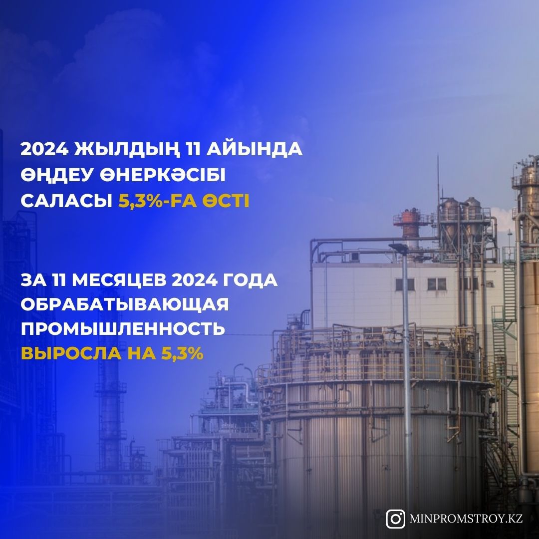За 11 месяцев 2024 года обрабатывающая промышленность выросла на 5,3%