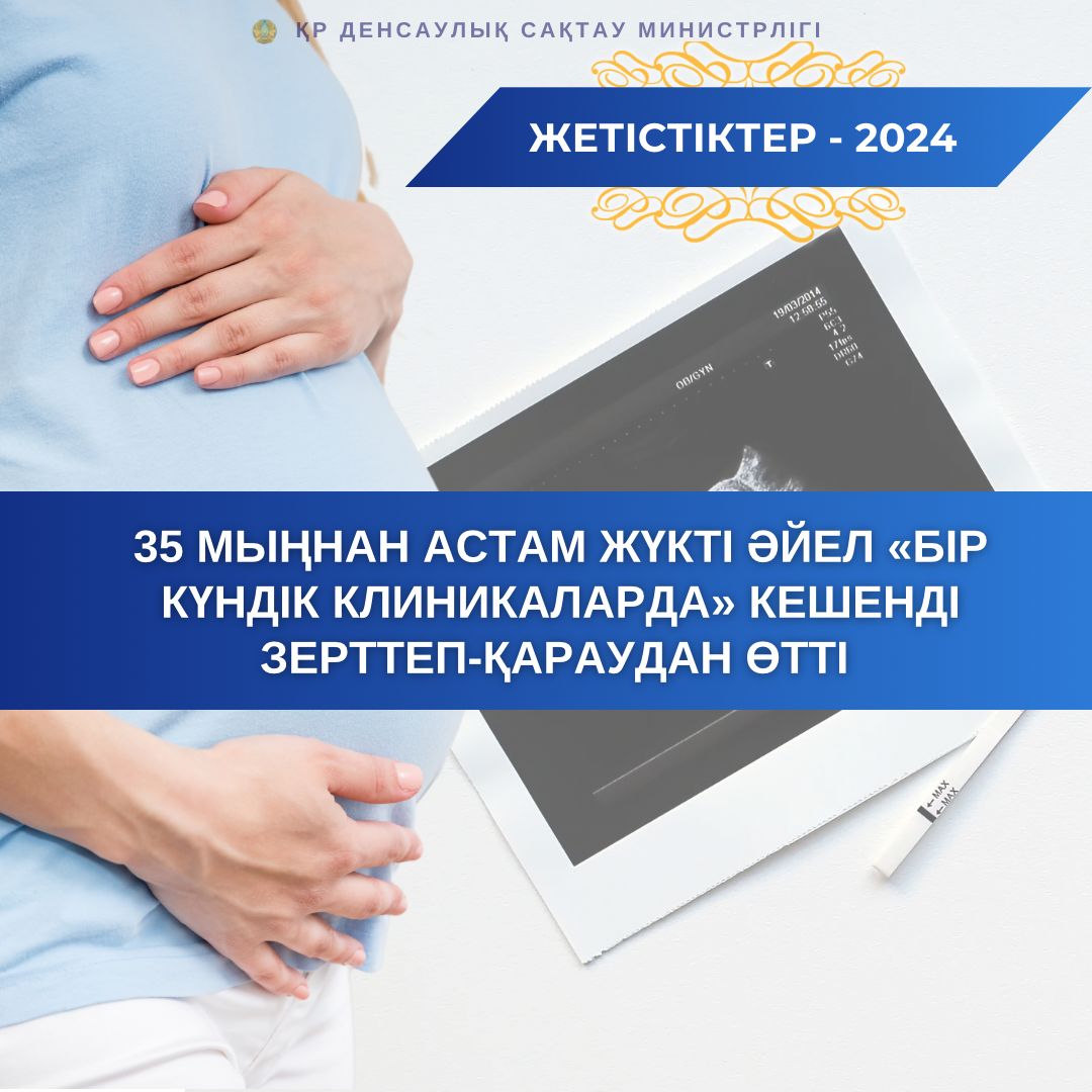 35 МЫҢНАН АСТАМ ЖҮКТІ ӘЙЕЛ «БІР КҮНДІК КЛИНИКАЛАРДА» КЕШЕНДІ ЗЕРТТЕП-ҚАРАУДАН ӨТТІ