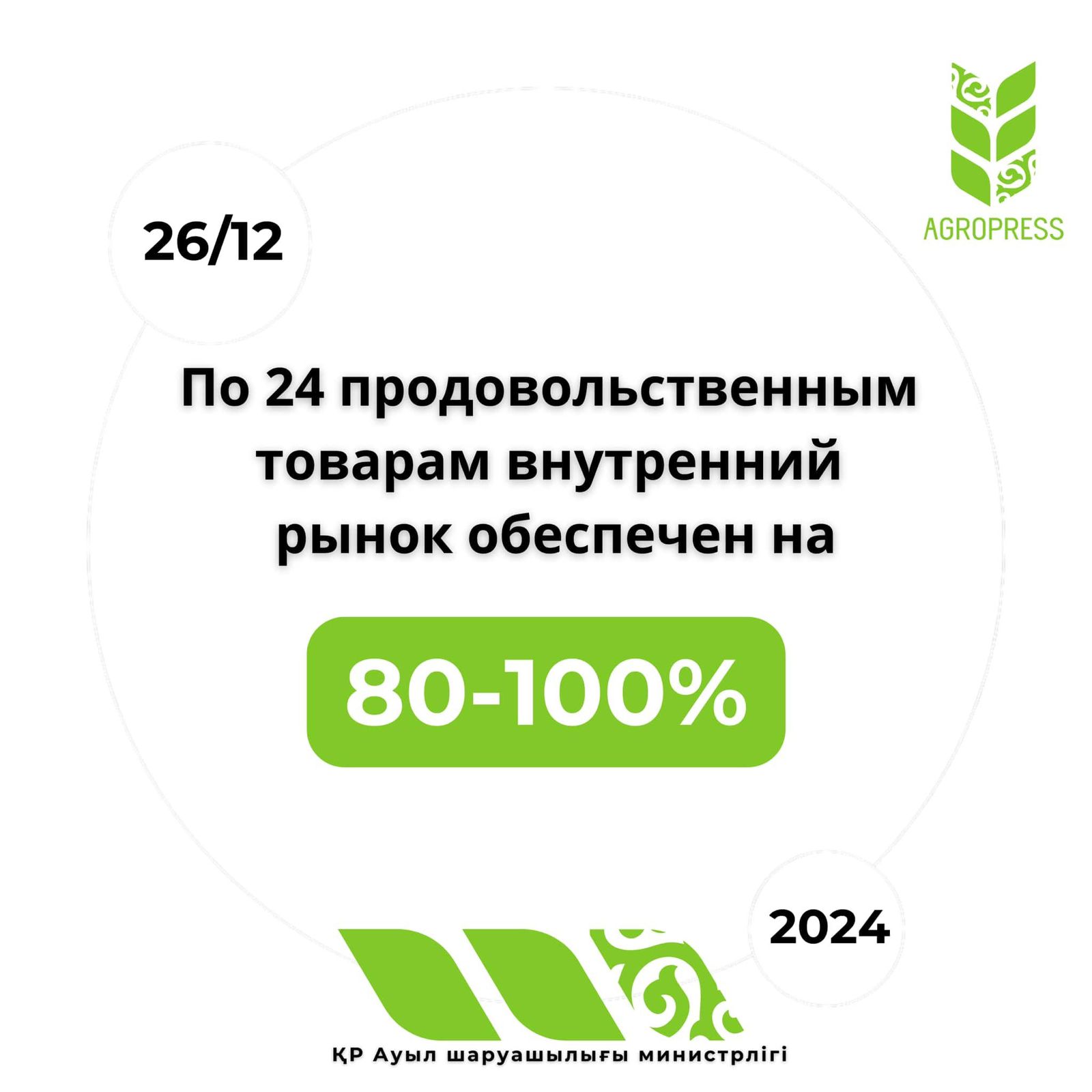 По 24 продовольственным товарам внутренний рынок обеспечен на 80-100%