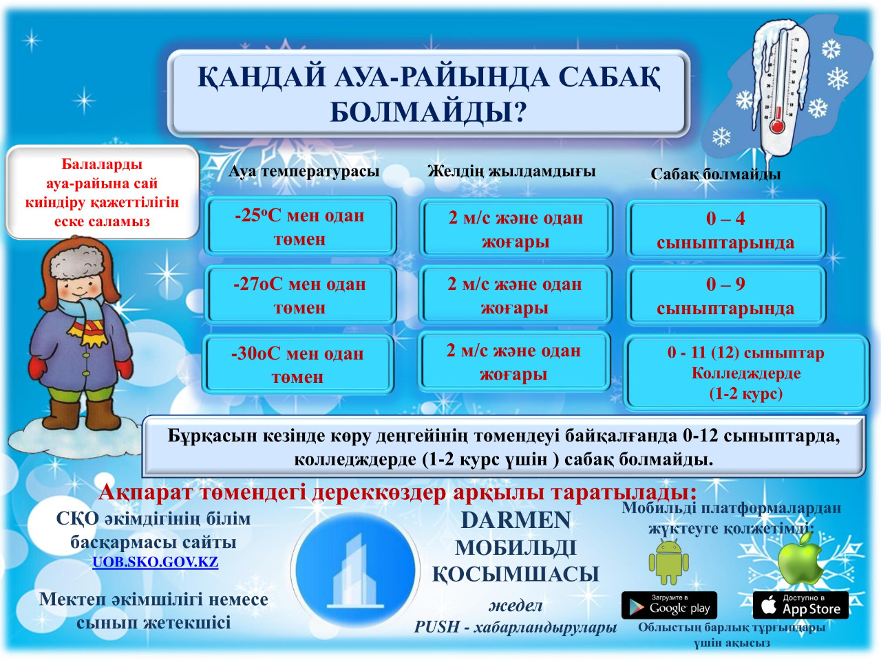 Қандай ауа-райында сабақ болмайды