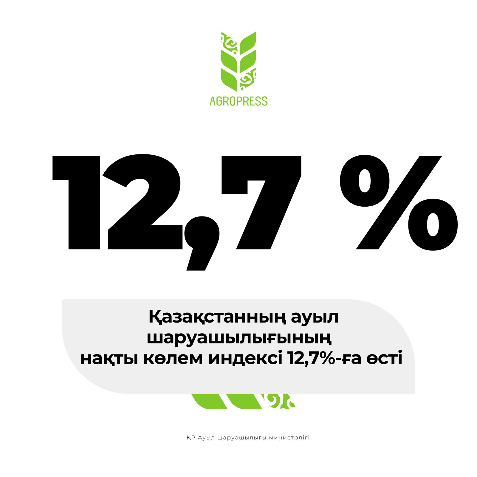 Қазақстанның ауыл шаруашылығының нақты көлем индексі 12,7%-ға өсті
