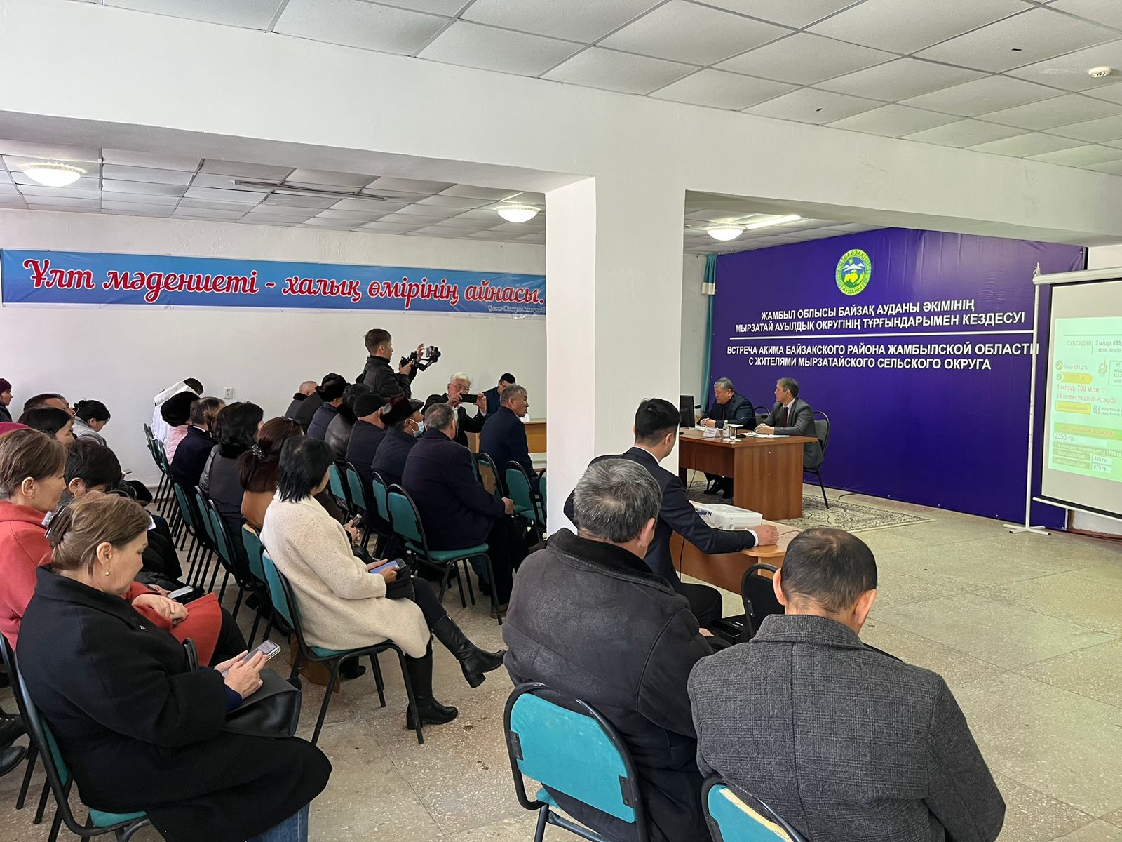 Встреча акима Байзакского района Казанбасова Бахыта Алпысбайулы с жителями Мырзатайского сельского округа.
