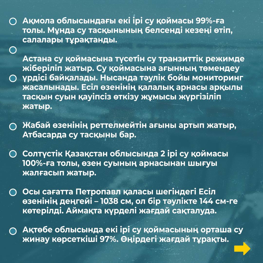 Еліміздегі су қоймаларындағы жағдай туралы