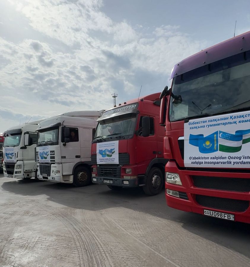 ТҮРКІСТАН: ӨЗБЕКСТАН РЕСПУБЛИКАСЫНАН 15 ЖҮК КӨЛІК ГУМАНИТАРЛЫҚ КӨМЕК КЕЛДІ