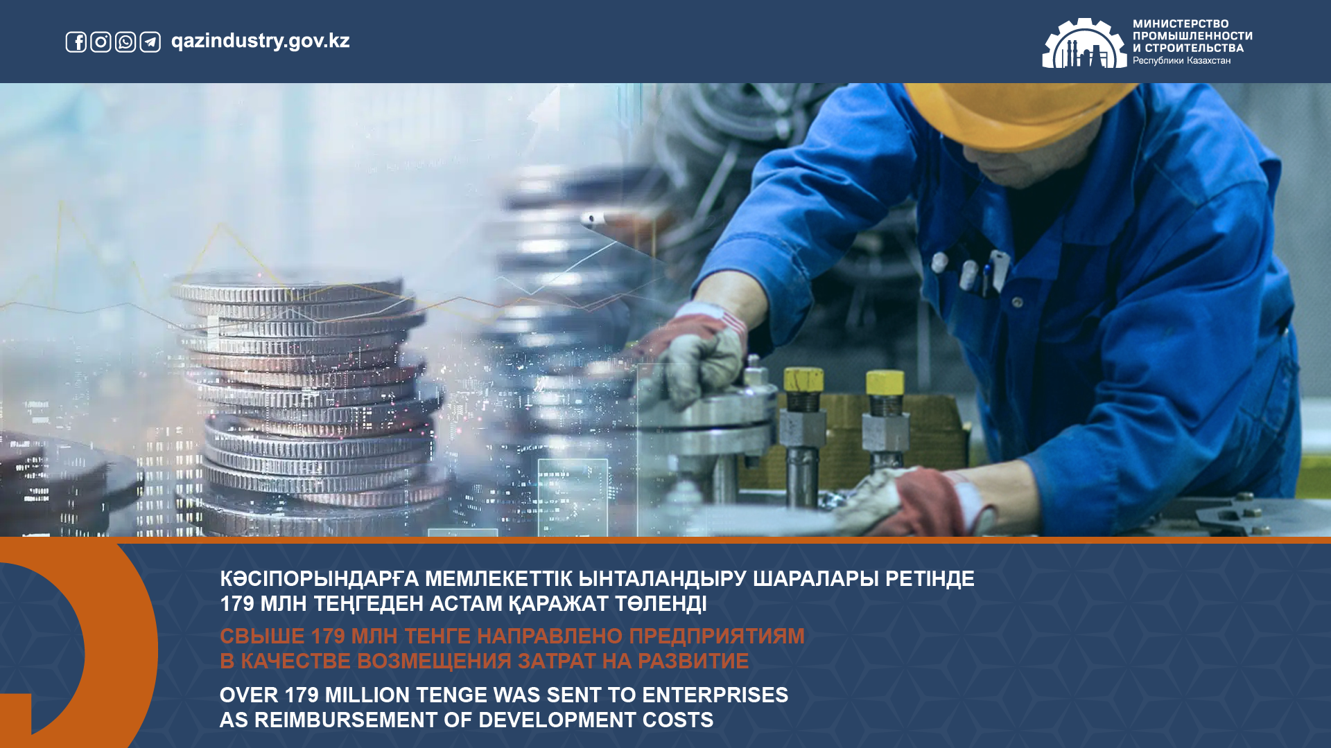 Over 179 million tenge was sent to enterprises as reimbursement of development costs