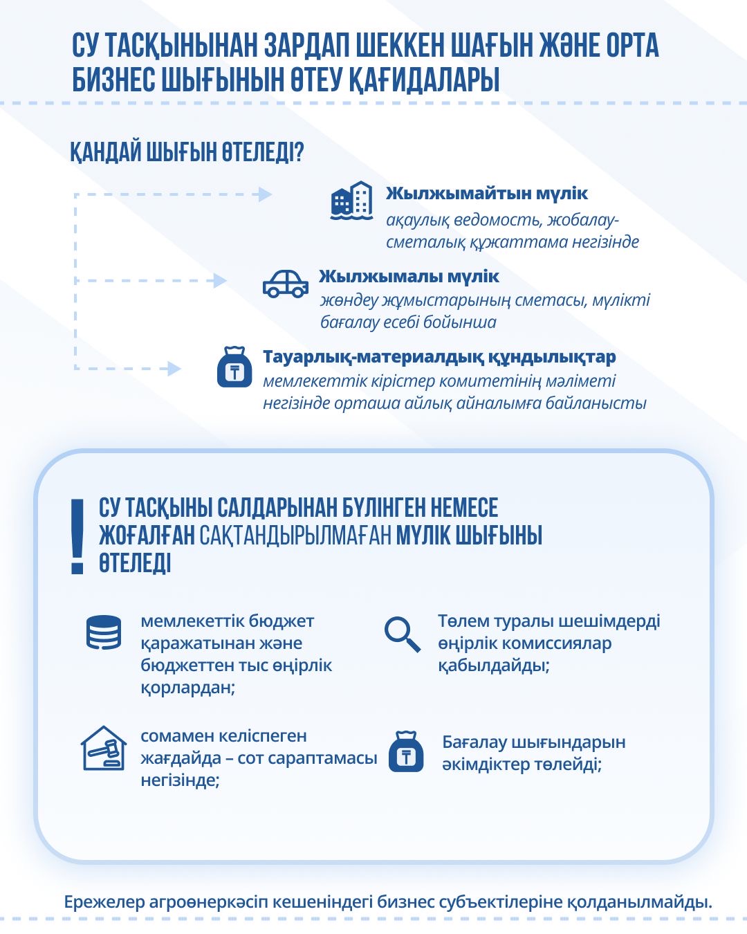 Су тасқынынан зардап шеккен шағын және орта бизнес қандай өтемақы ала алады