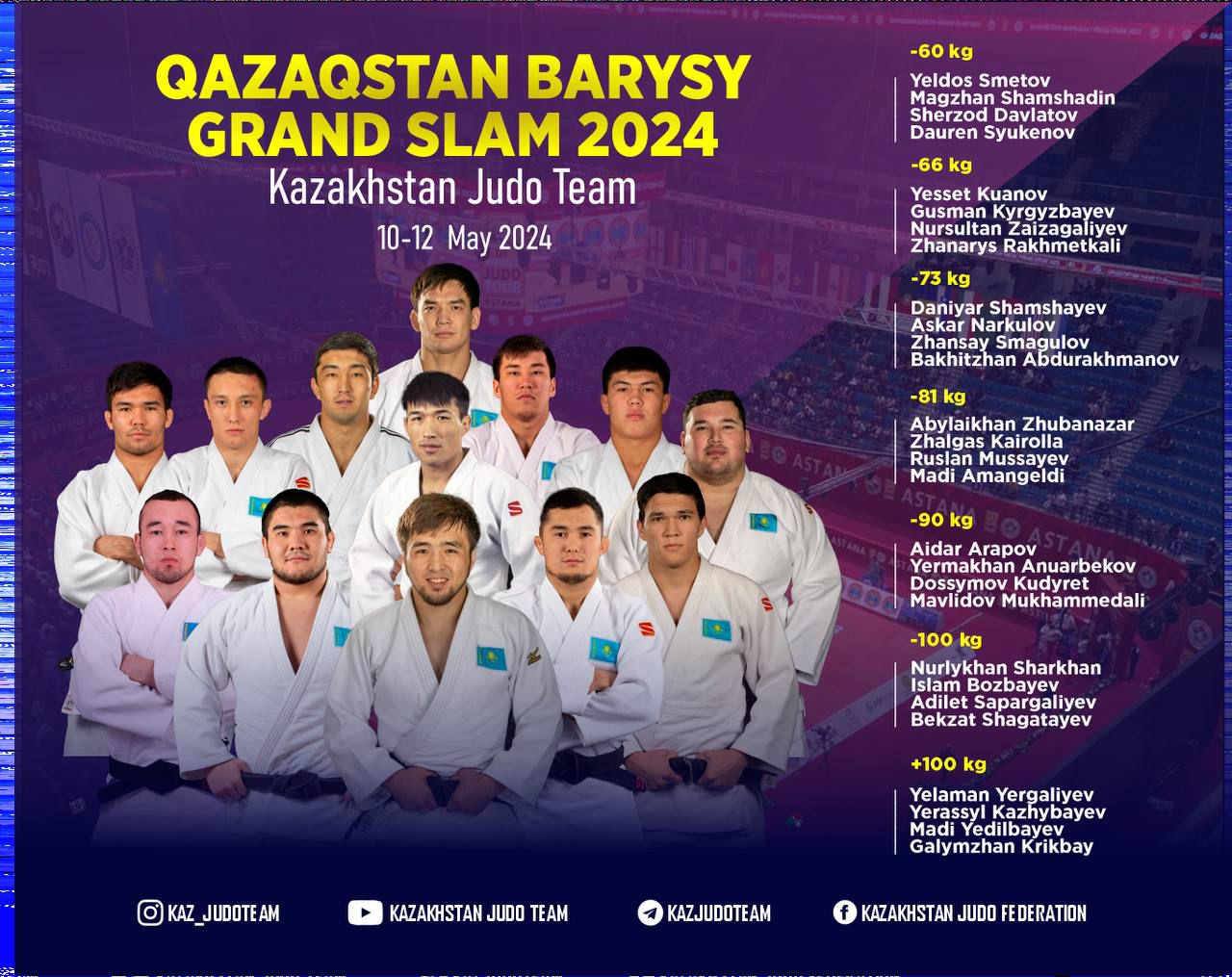 ДЗЮДОДАН QAZAQSTAN BARYSY GRAND SLAM ЖАРЫСЫНА ҚАТЫСАТЫН ҚАЗАҚСТАН ҚҰРАМАСЫ